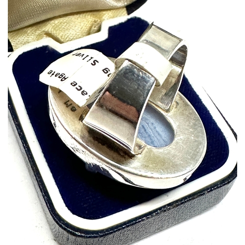 227 - large Sterling silver Kali Ma designer blue lace agate  ring weight 14g