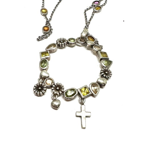 235 - Large vintage gemstone set pendant with gemstone set necklace chain pendant measures approxm 6cm dro... 