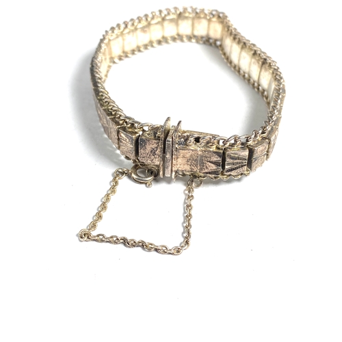 180 - Vintage Silver link bracelet featuring a textured, geometric design and a safety chain Weight 37g