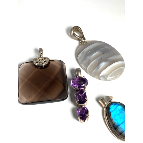 212 - Selection of Natural Stones Silver Pendants inc  labradorite Weight 85g