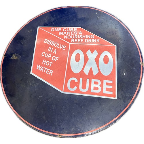 Vintage enamel OXO advertising sign measures approximately: 36 inches diameter