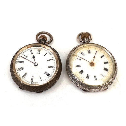 506 - 2 x Antique silver Fob pocket watches the watches balance spins untested