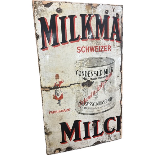 31 - Vintage part enamel advertising sign, Milkmaid, single sided, Approximate measurements: Width 24 inc... 