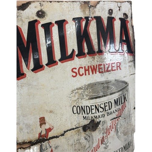 31 - Vintage part enamel advertising sign, Milkmaid, single sided, Approximate measurements: Width 24 inc... 