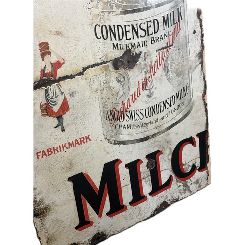 31 - Vintage part enamel advertising sign, Milkmaid, single sided, Approximate measurements: Width 24 inc... 