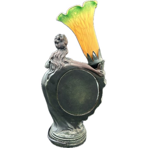 330 - Ornate lady and child dressing table lamp and mirror, overall height 16.5 inches, untested