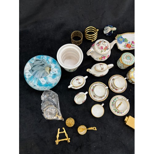 Selection of assorted miniature items includes tea sets, trinkets ...