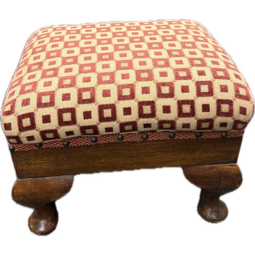 565 - Vintage upholstered Queen Anne style footstool , cabriole legs, approximate measurements: Height 12.... 