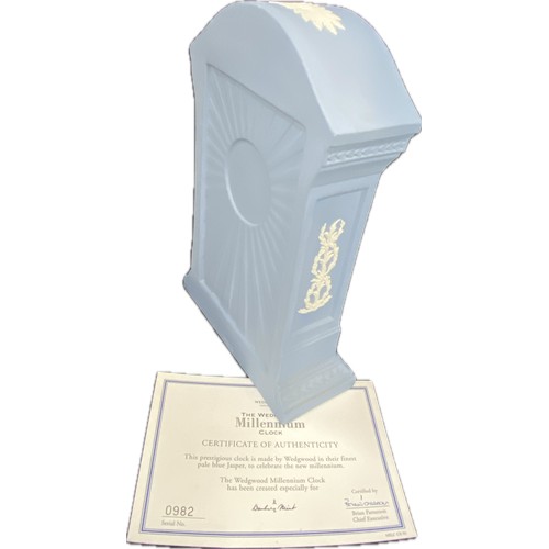 61 - Vintage Danbury Mint exclusive Wedgwood blue and white ' The Millennium Clock' with certificate of a... 