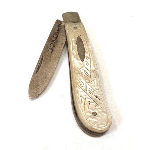 15 - Antique silver & m.o.p fruit knife