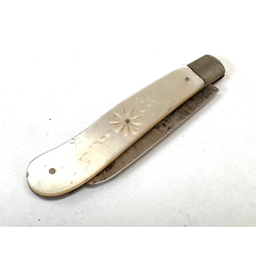 15 - Antique silver & m.o.p fruit knife