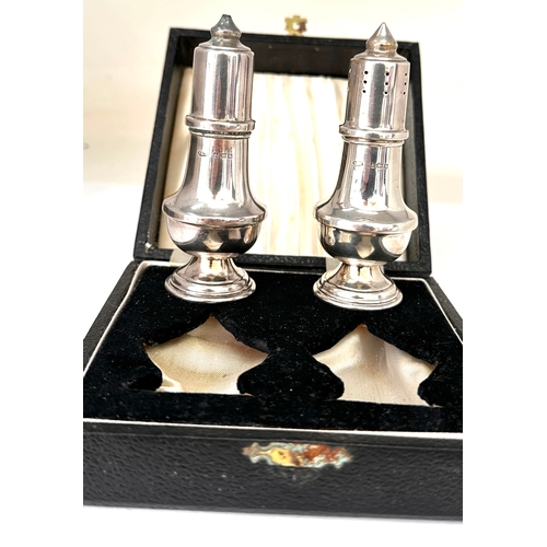 27 - Vintage boxed salt & pepper pots Birmingham silver hallmarks