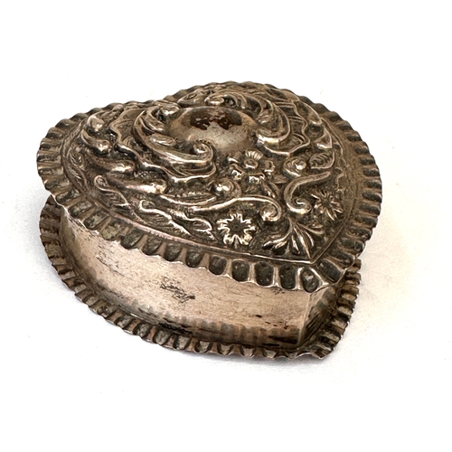 29 - Antique silver heart shaped pill box birmingham silver hallmarks
