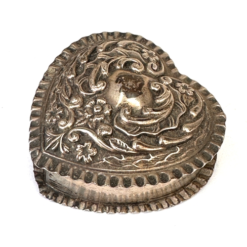 29 - Antique silver heart shaped pill box birmingham silver hallmarks