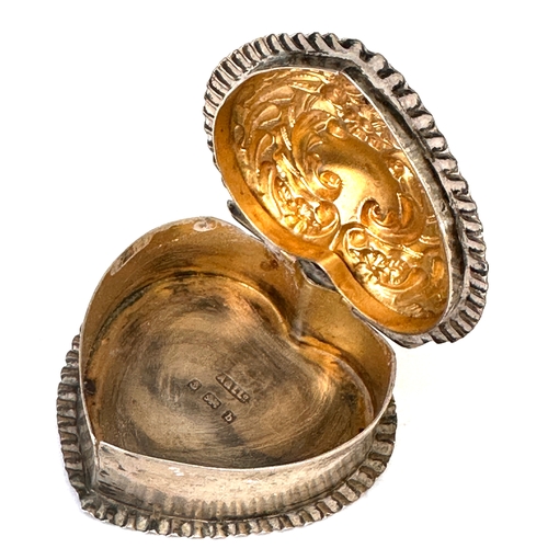 29 - Antique silver heart shaped pill box birmingham silver hallmarks