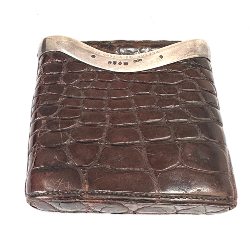 40 - Victorian crocodile skin cigar case featuring a sterling silver band hallmarked for London by benson
