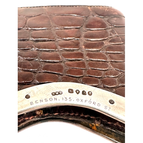 40 - Victorian crocodile skin cigar case featuring a sterling silver band hallmarked for London by benson