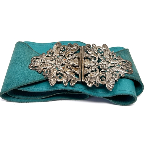 52 - Large vintage silver nurses belt buckle with belt