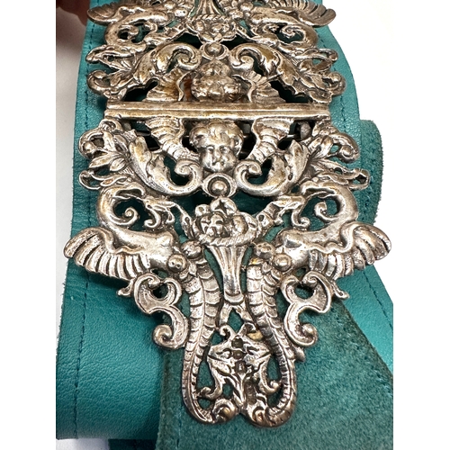 52 - Large vintage silver nurses belt buckle with belt