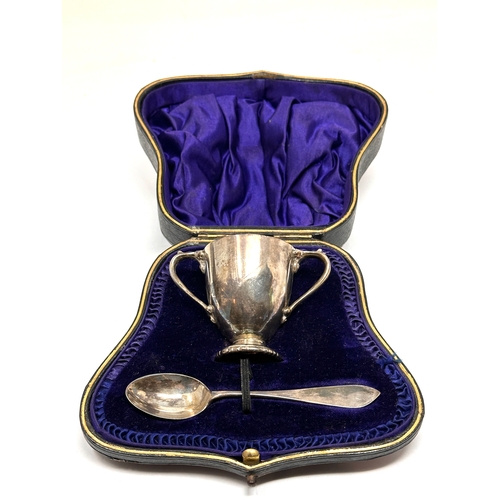 55 - Antique boxed silver egg cup & spoon london silver hallmarks