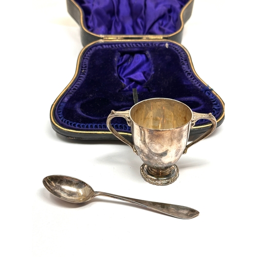 55 - Antique boxed silver egg cup & spoon london silver hallmarks