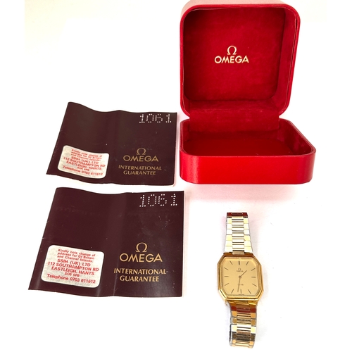 330 - Boxed Vintage Gents omega De Ville 1365 quartz wristwatch the watch is not ticking possibly needs ne... 