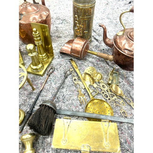 Selection of Copper and Brass Bed warming pans, Chestnut pans Etc