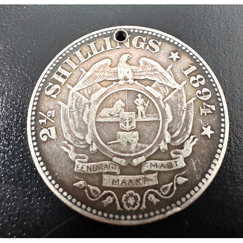 421 - South Africa 1894 silver 2 1/2 Shillings (Halfcrown) holed