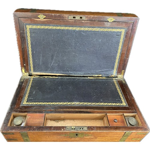 57 - Mahogany writing box with 2 x inkwells measuring 35x20 cm