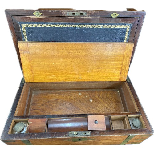 57 - Mahogany writing box with 2 x inkwells measuring 35x20 cm