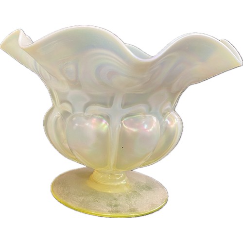 1 - Vintage Vaseline glass vase measuring  approximately 7 x 10 inches