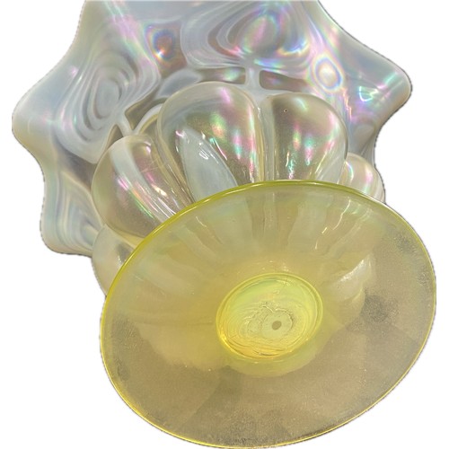 1 - Vintage Vaseline glass vase measuring  approximately 7 x 10 inches
