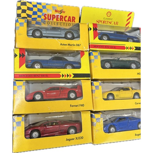 33 - Vintage Maisto promotional die case collection of 8 1:43 scale vintage die cast model cars