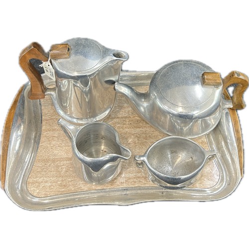 4 - Vintage mid century Picquot ware tea and coffee service set on matching tray