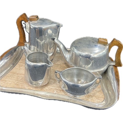 4 - Vintage mid century Picquot ware tea and coffee service set on matching tray