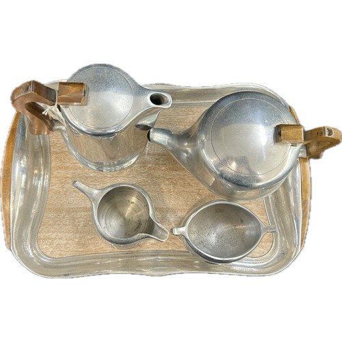 4 - Vintage mid century Picquot ware tea and coffee service set on matching tray