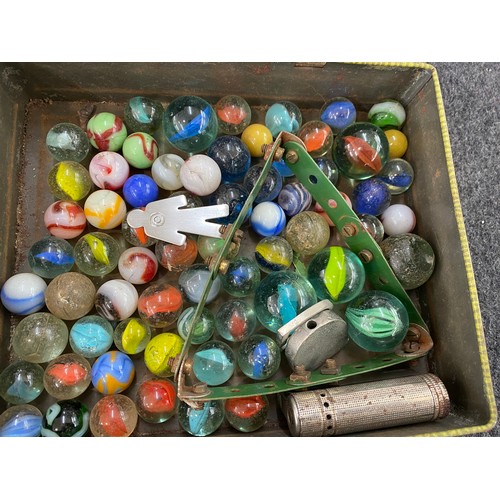 15 - Collection of vintage marbles in an old advertising tin