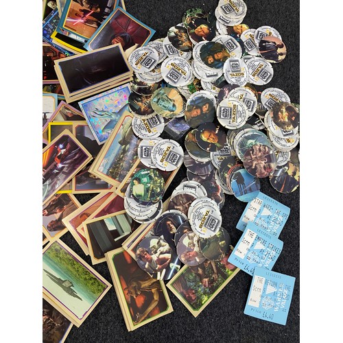 14 - Collection of unused star wars sticker and a selection of star wars tazos
