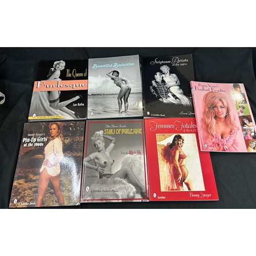 Selection of seven Schiffer Bunny Yeagers burlesque and pin up girl books