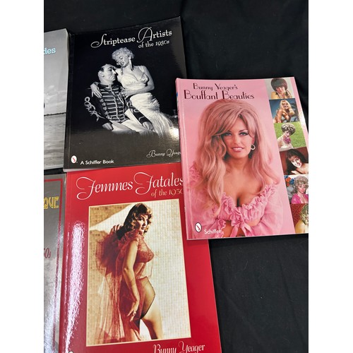 Selection of seven Schiffer Bunny Yeagers burlesque and pin up girl books
