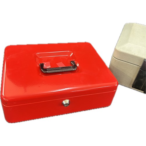 Grey Sentry 1100 fire resistant security chest with key and a red cash till