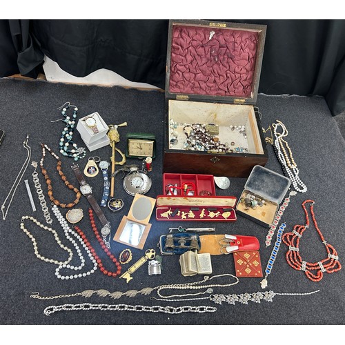 Wooden jewellery box containing costume jewellery, silver penknife ...
