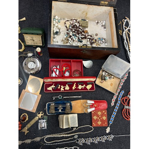 Wooden jewellery box containing costume jewellery, silver penknife ...