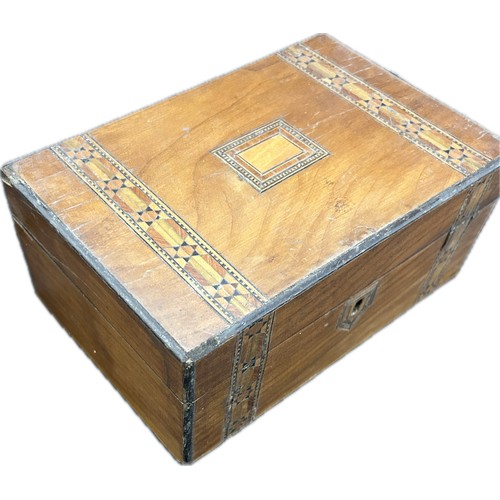 Victorian wooden box featuring geometric marquetry and Tunbridge ware ...