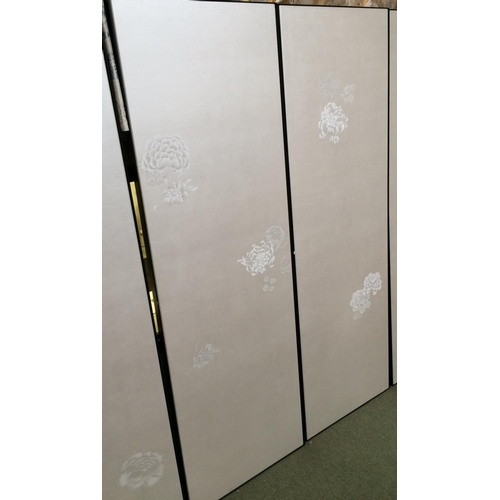 656 - 4 Impressive De Gournay panels, metallic silk ground wallpaper mounted to heavy boards with decorati... 