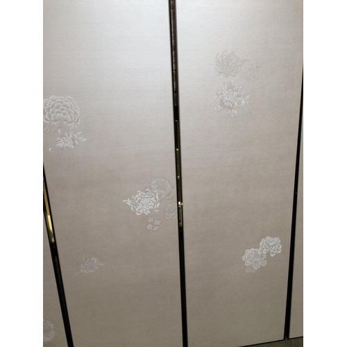 656 - 4 Impressive De Gournay panels, metallic silk ground wallpaper mounted to heavy boards with decorati... 
