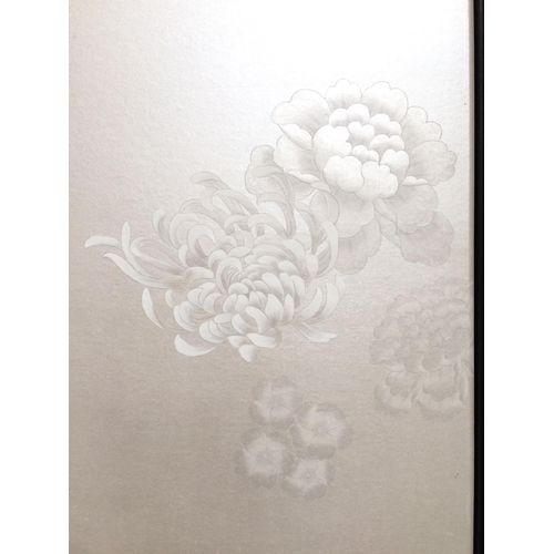656 - 4 Impressive De Gournay panels, metallic silk ground wallpaper mounted to heavy boards with decorati... 