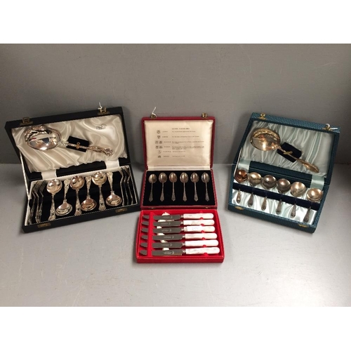 197 - 6 Cased silver teaspoons, 3 cased sets of assorted plated flat ware