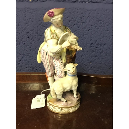 201 - C19th Porcelain figure of a milkmaid Meissen cross swords mark to base 15cm H