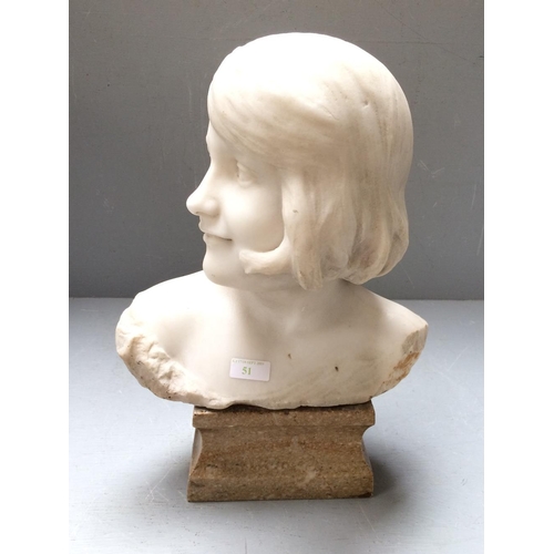 51 - Marble bust of girl on base signed Axilisics